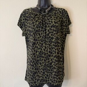 Liz Claiborne Black & Green Animal Print Top/Blouse